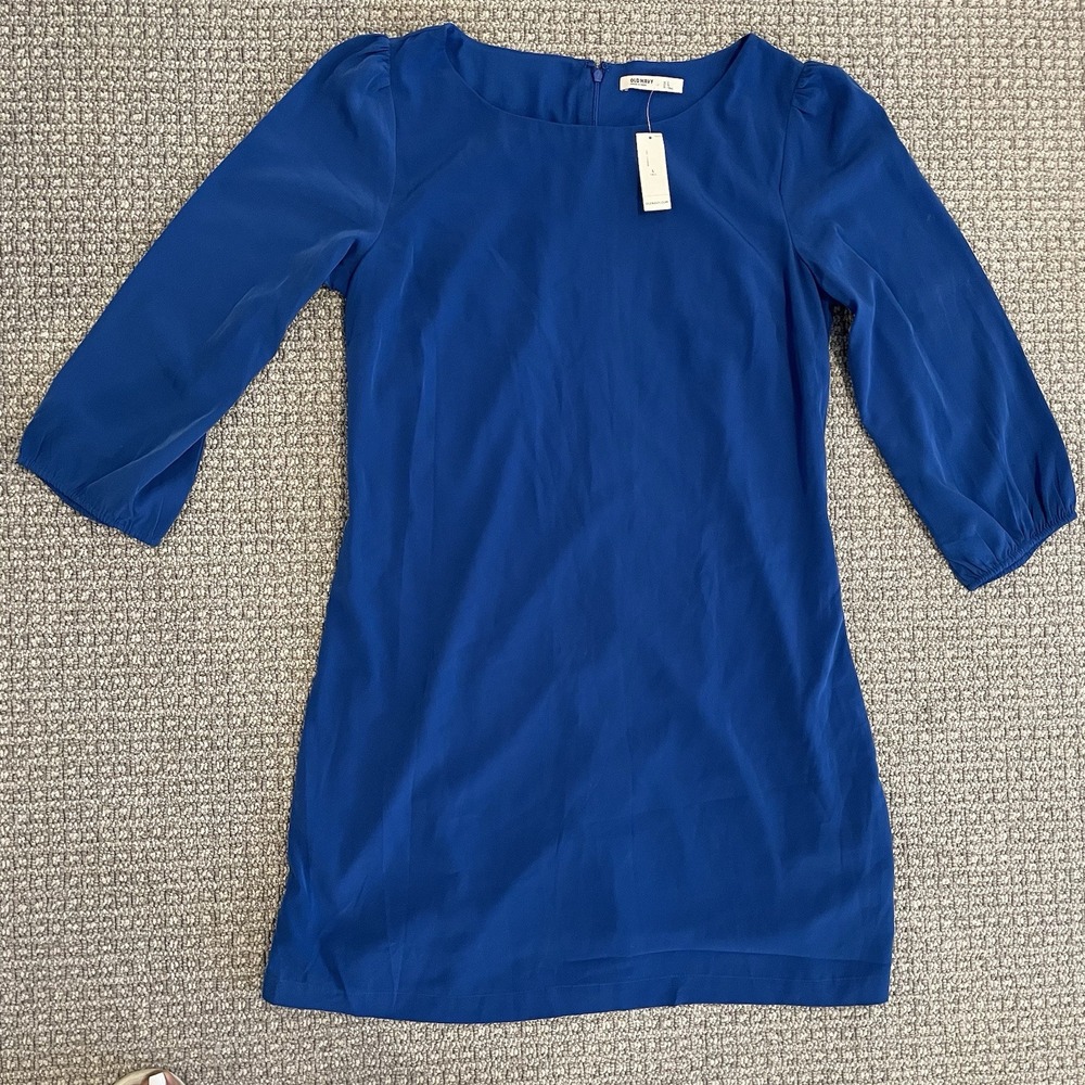 NWT Old Navy Dress Womens Sz L Tall Knee Length Royal Blue Quarter Sleeve Zip